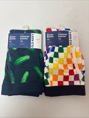 Old Navy Navy Pickle Print & White Rainbow Check Boxer Briefs